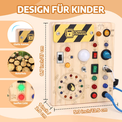 Busy Board Montessori Spielzeug Activity Board Sensorik Spielzeug Mit 10 Schaltern und 23 LED Lichtern Holzspielzeug Motorikspielzeug für Babys und Kinder ab 1 2 3 4 Jahre Jungen und Mädchen
