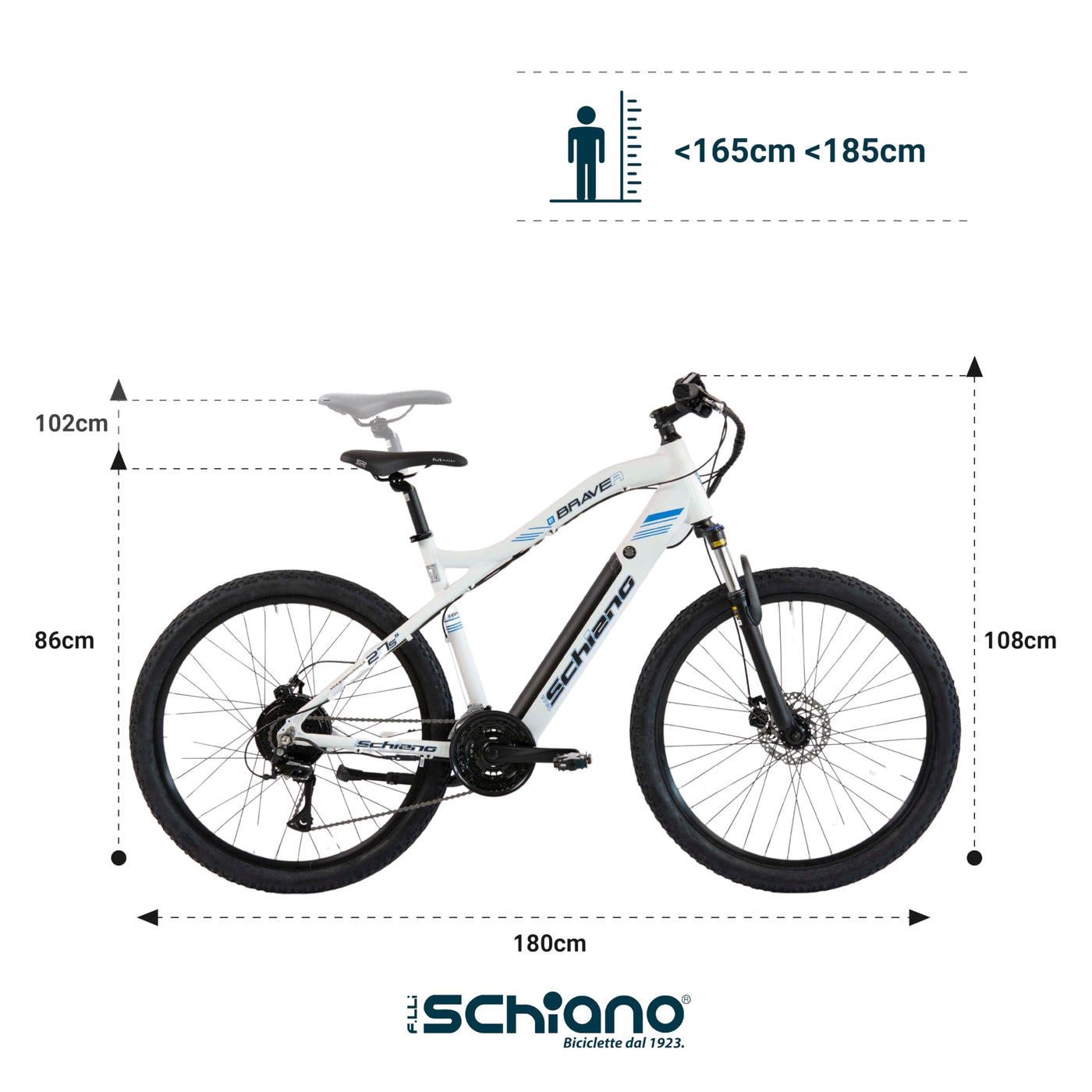 F.lli Schiano Braver 27.5 Zoll E-bike Pedelec , e bike Elektrofahrräder Mountainbike für Erwachsene Herren / Damen MTB Fahrrad mit Zubehör Batterie electric Motor Federgabel LCD Display Elektrofahrrad