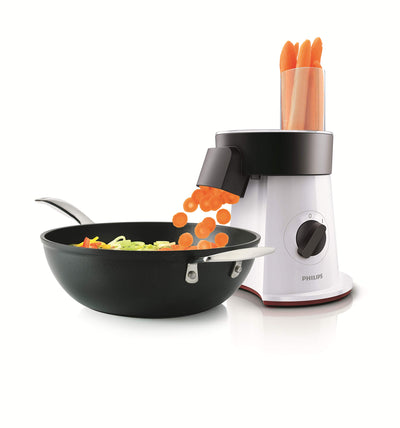 Philips HR1388/80 Viva Collection Salatzubereiter und Zerkleinerer / 200 W / 6 Scheibensätze aus Edelstahl, weiß/schwarz/rot