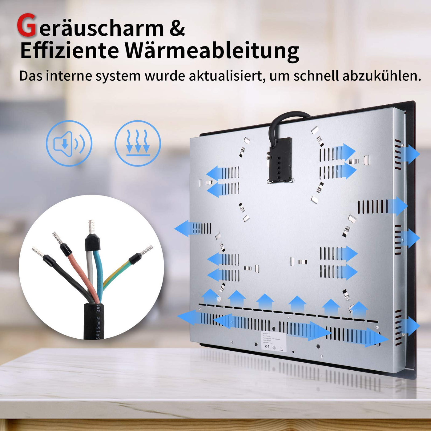 IsEasy Glaskeramikkochfeld, 6000W 59cm, 4 Kochzonen Kochfelder, Verdrahtung, Einbau Elektro Autark Rahmenlos, 9 Heizstufen, Passend für die Meisten Töpfe