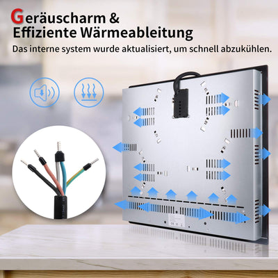 IsEasy Glaskeramikkochfeld, 6000W 59cm, 4 Kochzonen Kochfelder, Verdrahtung, Einbau Elektro Autark Rahmenlos, 9 Heizstufen, Passend für die Meisten Töpfe