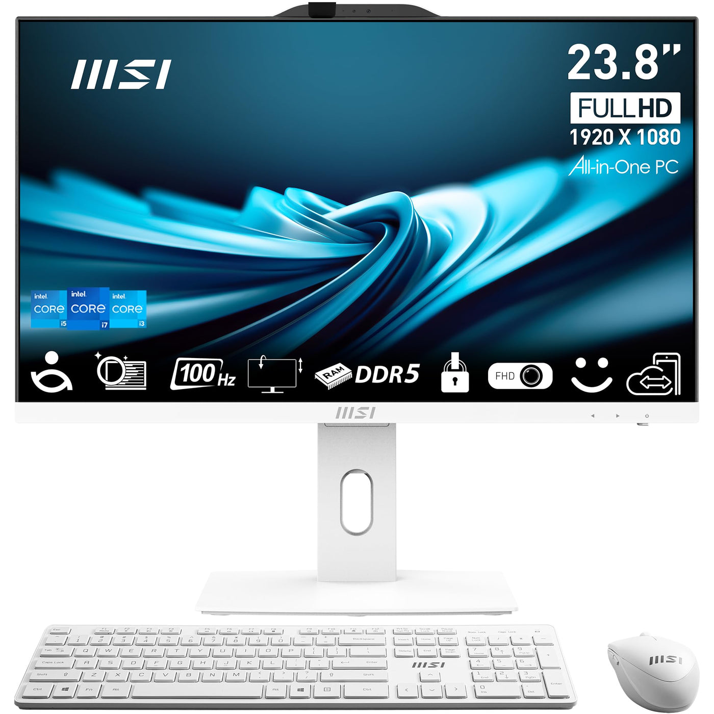 MSI PRO AP242P 14M-634DE AIO Desktop PC, 23,8 Zoll FHD IPS 100 Hz Bildschirm, i7-14700, 16 GB DDR5 RAM, 512GB PCIe NVMe SSD, WiFi 6E, Webcam - Tastatur, Maus, Windows 11 Pro - weiß