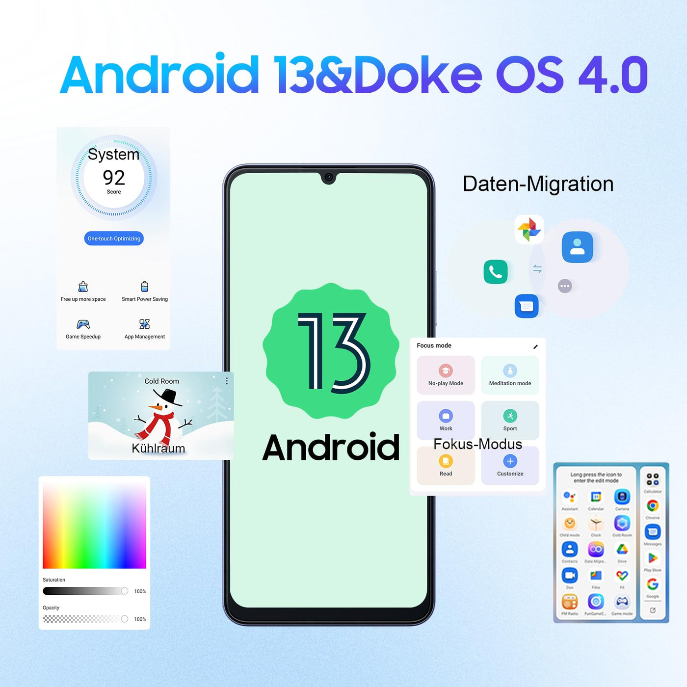 Blackview Color 8 Handy Ohne Vertrag, 16GB+256GB/1TB erweiterbar Android 13 Smartphone Günstig 6000mAh, T616 Octa-Core, 90Hz/6.75" HD+, 50MP Kamera, Fingerprint/3.5mm Jack/4G Dual SIM/Simlockfreie