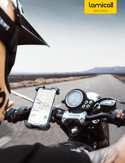 Lamicall Handyhalterung Motorrad, Handyhalter Fahrrad - 2025 Universal 360° Lenker Halter für iPhone 17 16 15 14 Pro Max Plus, Air, SE, 13 12 Pro Max Mini, 11 Pro Max, Xs, XR, Samsung S24, Smartphone