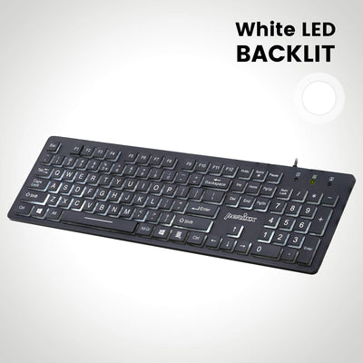 Perixx PERIBOARD-317 USB-Tastatur mit kabelgebunden, beleuchtet, Big Print Letter mit weiß beleuchteter LED, US-Layout, Schwarz