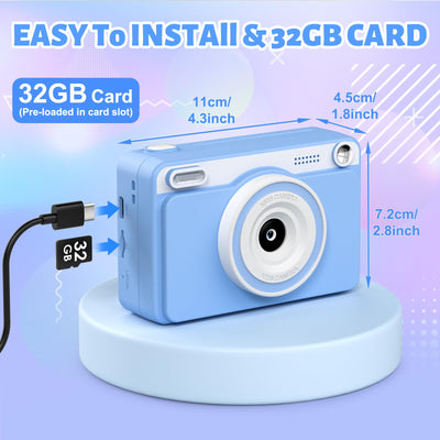 GREENKINDER Sofortbildkamera Kinder, 2.4 Zoll Bildschirm Kinderkamera Sofortbildkamera mit 32GB Karte & 5 Rollen Druckpapier,1080P Kamera Kinder Sofortdruck, Geschenk für 3-12 Jungen und Mädchen(Blau)