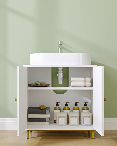 Hzuaneri Waschbeckenunterschrank, Unterschrank, Waschtischunterschrank, Badezimmerschrank mit 2 Türen, verstellbare Ablage, viel Stauraum, freistehend, Landhausstil, 30 x 60 x 63 cm, Weiß BC19103X