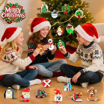 HiWEEGO 2025 Weihnachten Bauset, 2 in 1 Teile Hängende Magnetisch Weihnachtsbaum Ornamente Lebkuchenmännchen Kranz Weihnachtsmann Schneemann, Weihnachts Klemmbausteine für Erwachsene Kinder Jahren 6+