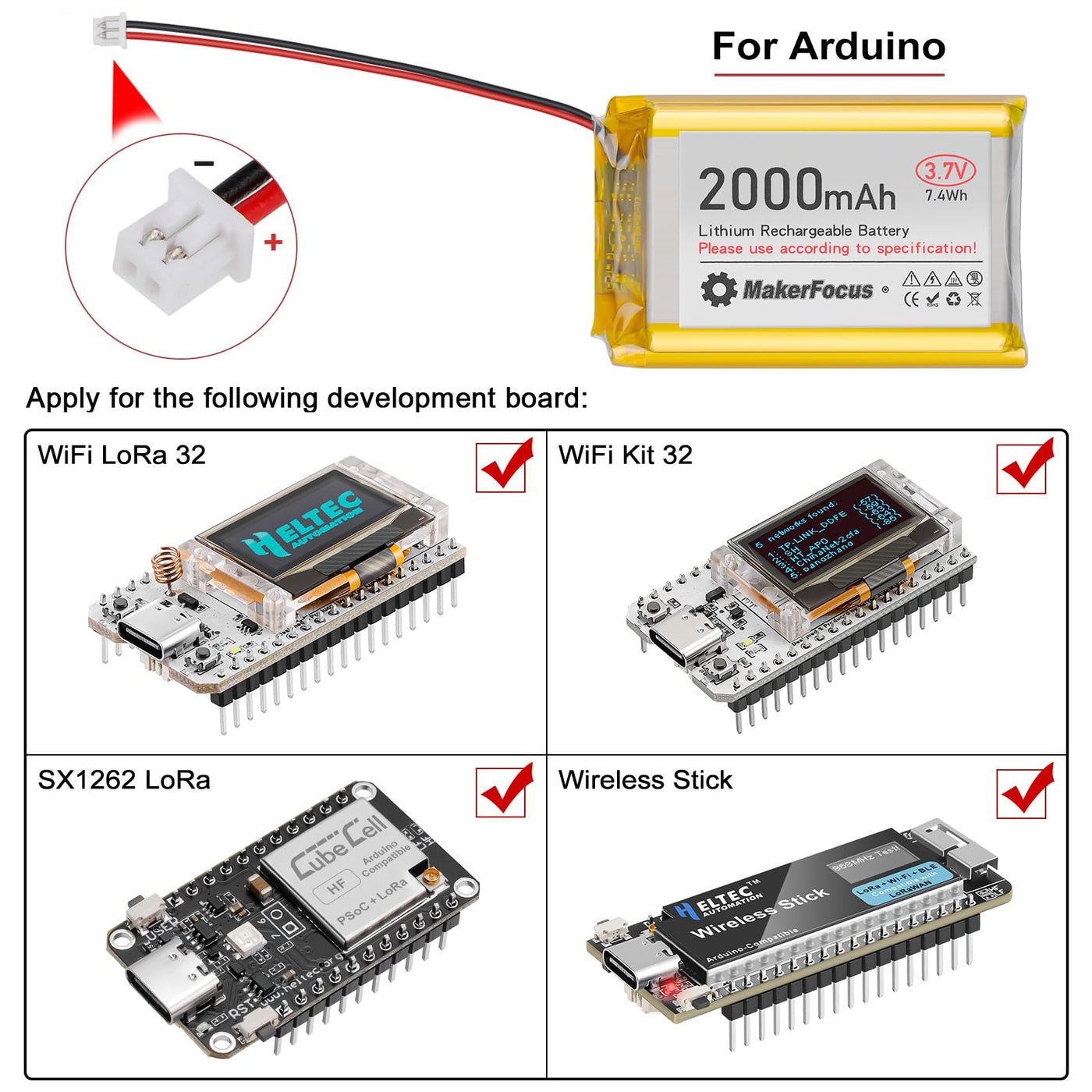 Seamuing 4 Stück 3,7V 2000mAh Lithium Batterie 1S 1C LiPo Akku mit Schutzplatine, Isolierband und Micro JST 1.25-Stecker für Arduino, ESP32-Entwicklungsplatine