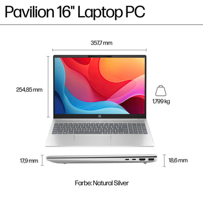 HP Pavilion Laptop | AMD Ryzen 7 8840U | 16-Inch WUXGA Display | 16 GB DDR5 RAM | 512 GB PCIe NVMe SSD | AMD Radeon Grafik | QWERTZ Keyboard | Windows 11 Home | Silver