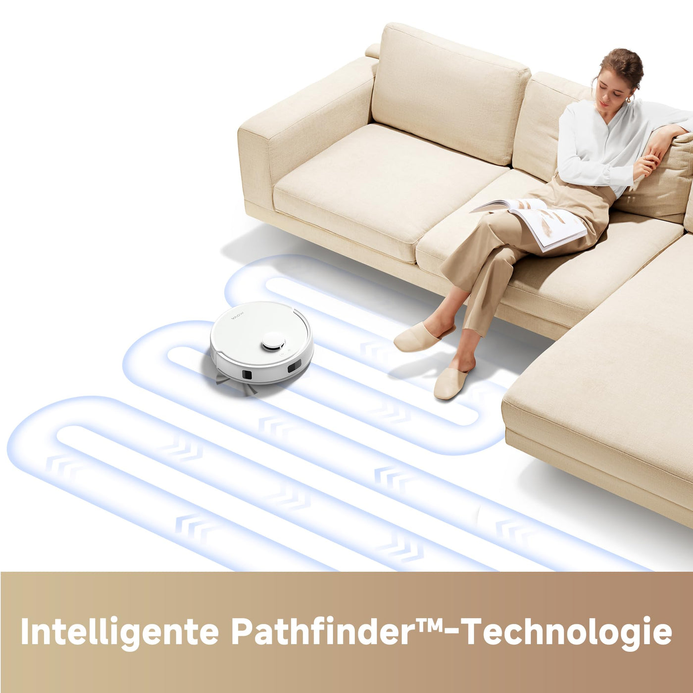 Mova E20 Saugroboter mit Wischfunktion, LDS-Navigation, 5.000 Pa Saugkraft, 2-in-1 Staubsaugen und Wischen, Kompakte Bauweise