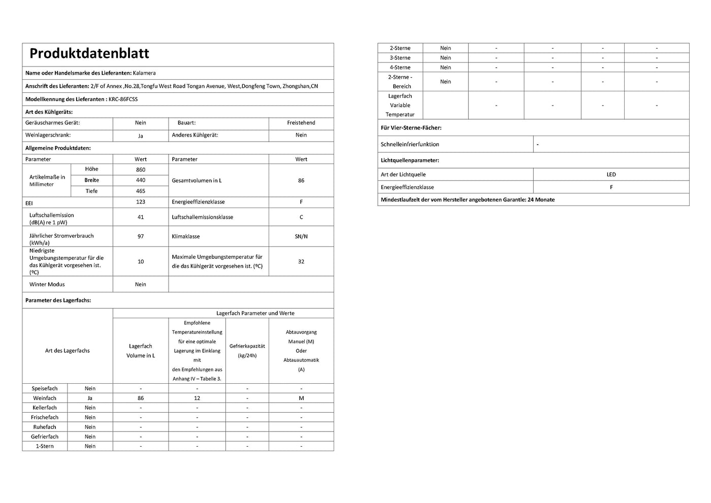 Kalamera Weinkühlschrank, 28 Flaschen 86 Liter, Touch-Bedienfeld, Edelstahl Glastür, 5-18°C Kühlzone, Abnehmbar Holzauflagen, KRC-86FCSS-W