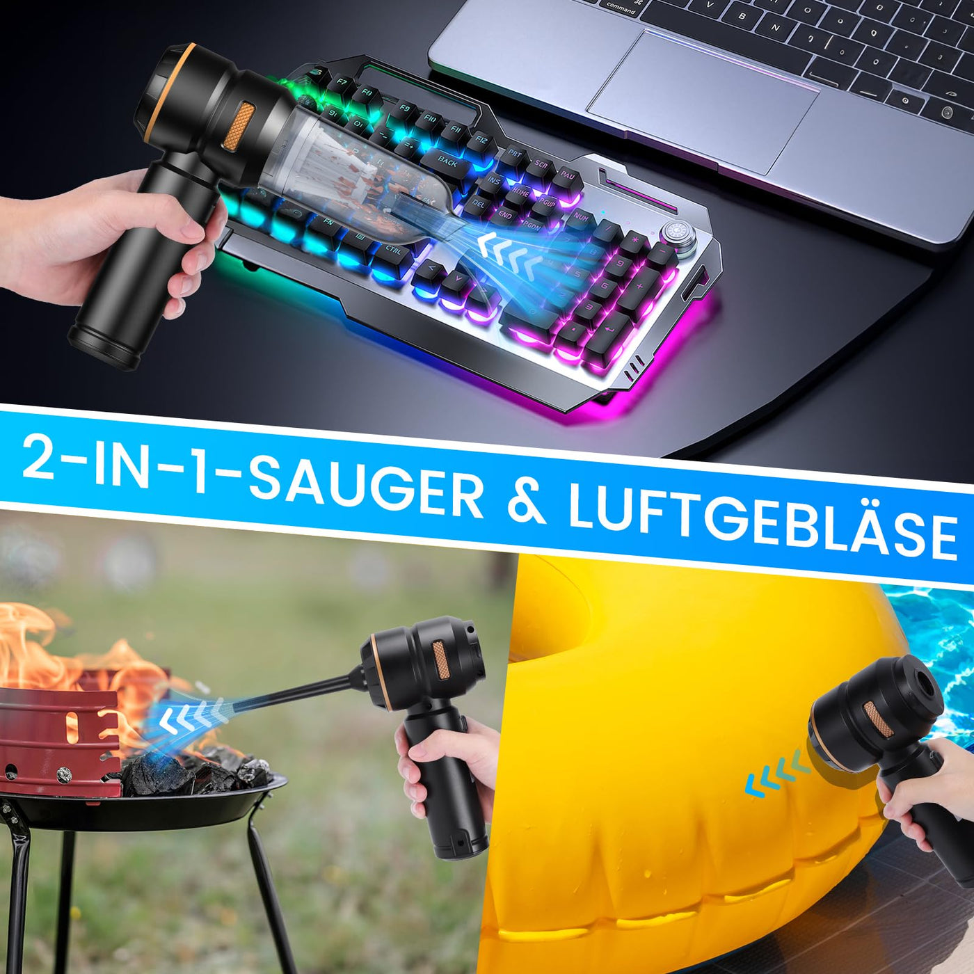 Handstaubsauger Akku Kabellos - 20000pa Auto staubsauger Stark, Mini Staubsauger FüR Auto, Pc, Haus,KüChe,Ritzen Und Ecken,Vacuum Cleaner High Power,Kann Als Aufblasbare Pumpe Verwendet Werden,6000mAh