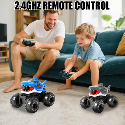 Amphibisches Ferngesteuertes Auto, 4WD 360° Rotation 2.4GHz RC Ferngesteuerter Haifischtruck, mit Sprühwasser, Wiederaufladbares Ferngesteuertes Amphibienfahrzeug als Geschenk für Kinder 3-12 Jahre