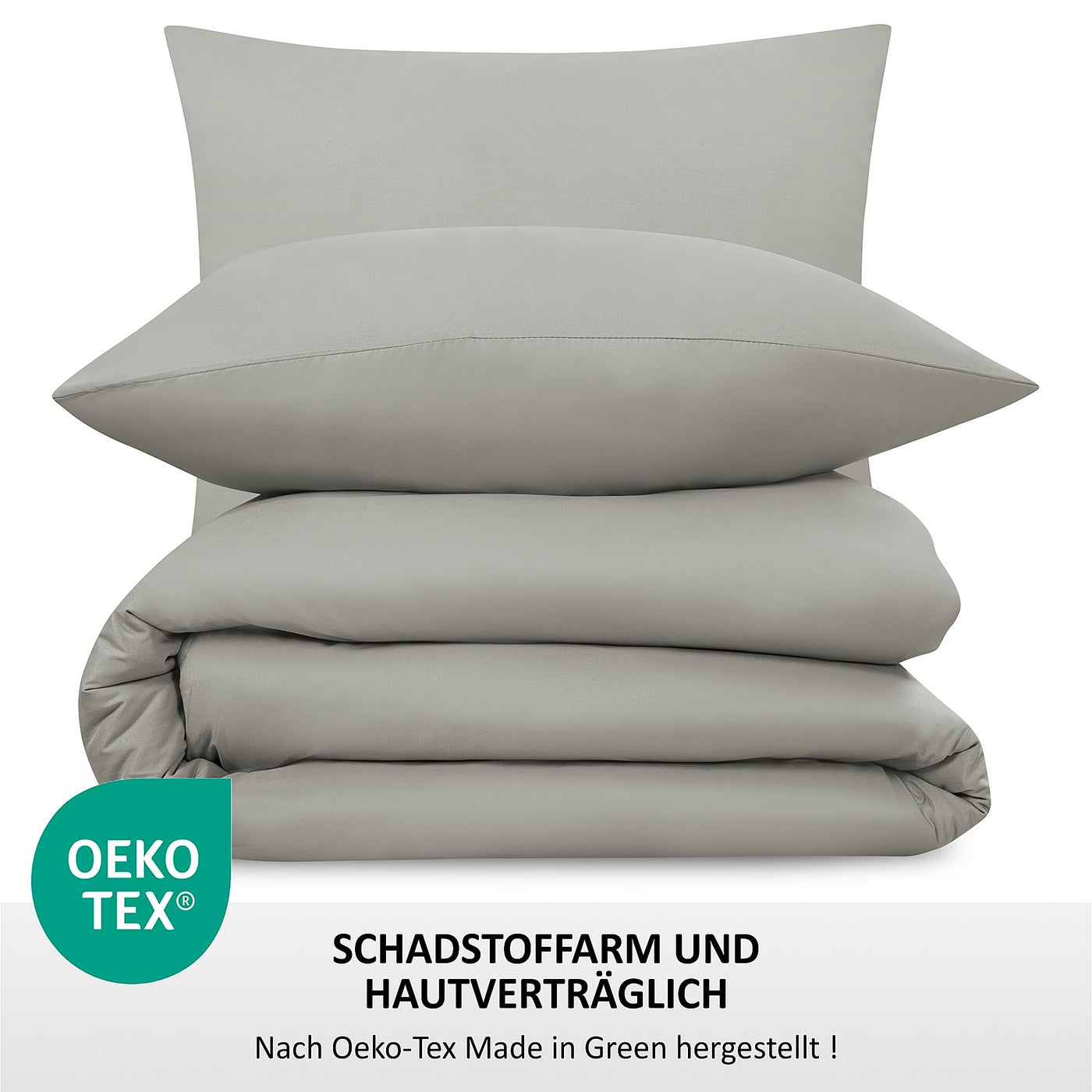 Softex Royal Baumwolle Bettwäsche 135x200 cm, 2 teiliges Bettwäsche Set, 2er Set mit 1 Kissenbezug 80x80 cm, Öko-Tex Bettwäsche Hellgrau, mit YKK Reißverschluss