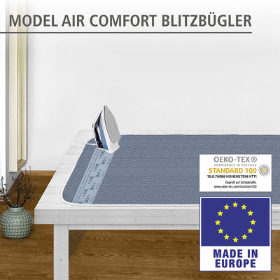 WENKO Bügeldecke Air Comfort Blitzbügler, Blitzbüglerzone, 5-lagige Komfort-Polsterung, Hitzereflektion & Dampfsperre, 130 x 65 cm
