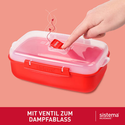 Sistema Microwave-Heat & Eat Frischhaltedosen Set | 4 rechteckige Mikrowellen-Vorratsdosen mit Deckeln (2 x 1,25 l + 2 x 525 ml) | verschließbare Clips und Belüftungsventile | BPA-frei [82005]