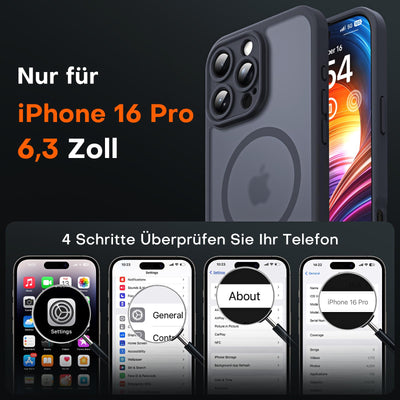 TOCOL 3 in 1 für iPhone 16 Pro Hülle für Magsafe, mit 2 Schutzglas, Vollständiger Kameraschutz Stoßfest Kratzfest Magnetisch Handyhülle für iPhone 16 Pro Case, Schwarz