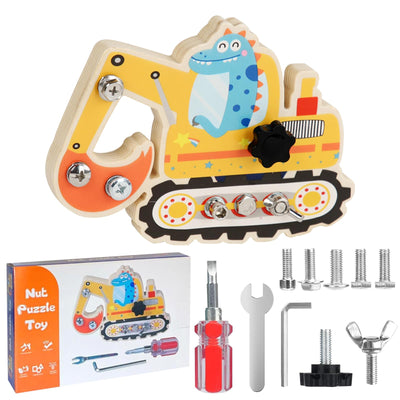 Montessori Schraubbrett Dinosaurier Bagger Spielzeug Motorikspielzeug ab 2 3 4 5 Jahre Busy Board Holz Kinderspielzeug Feinmotorik Lernspielzeug Bagger Spielzeug geschenke für Kinder Mädchen Junge