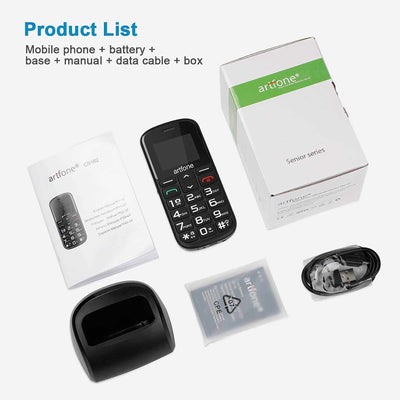 Artfone CS182 Handy für Senioren mit großen Tasten | Ladestation | SOS-Funktion | 1,77 Zoll Display | Dual-SIM | Schnellanruf | Taschenlampe | Lautes Radio | Lange Akkulaufzeit