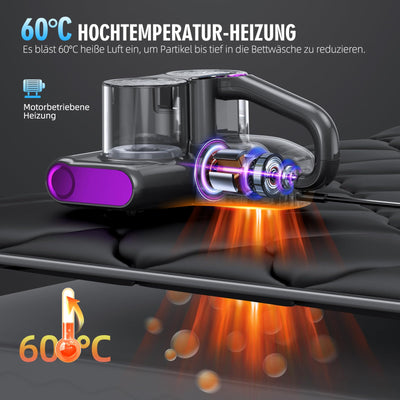 JPHYLL Milbensauger für Matratzen Milbenstaubsauger mit UV-C Licht 16Kpa Absaugung Matratzenreiniger HEPA Filter Ultraschall Hitze Bürstenrolle Technologien Polstersauger Handstaubsauger 500W Kabel