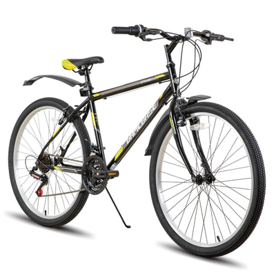 Hiland 26 Zoll Mountainbike für Männer Frauen, 21 Gänge High-Carbon Stahlrahmen, MTB-Fahrrad für Erwachsene Schwarz