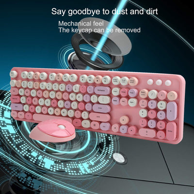 T opiky Wireless Keyboard Mouse Set, Full-Size Wireless Keyboard Mouse Combo, 2,4 GHz 104-Tasten-Retro-Tastatur und 1600 DPI einstellbare Maus für PC-Desktop-Computer Laptop(Rosa)