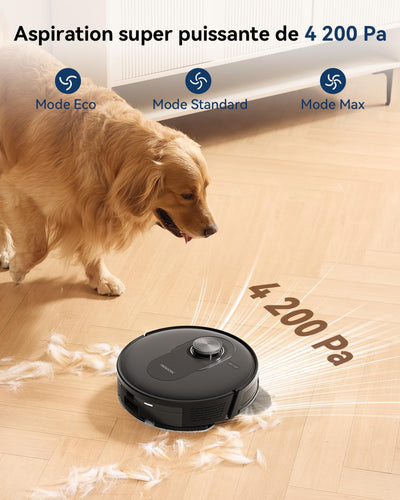 Proscenic Q8 Max Staubsauger Roboter mit Absaugstation 4500Pa 200min Leistungsstark Saugroboter mit Wischfunktion Intelligentes Laser Navigation mit 5 Karten, für Böden Teppiche Tierhaare
