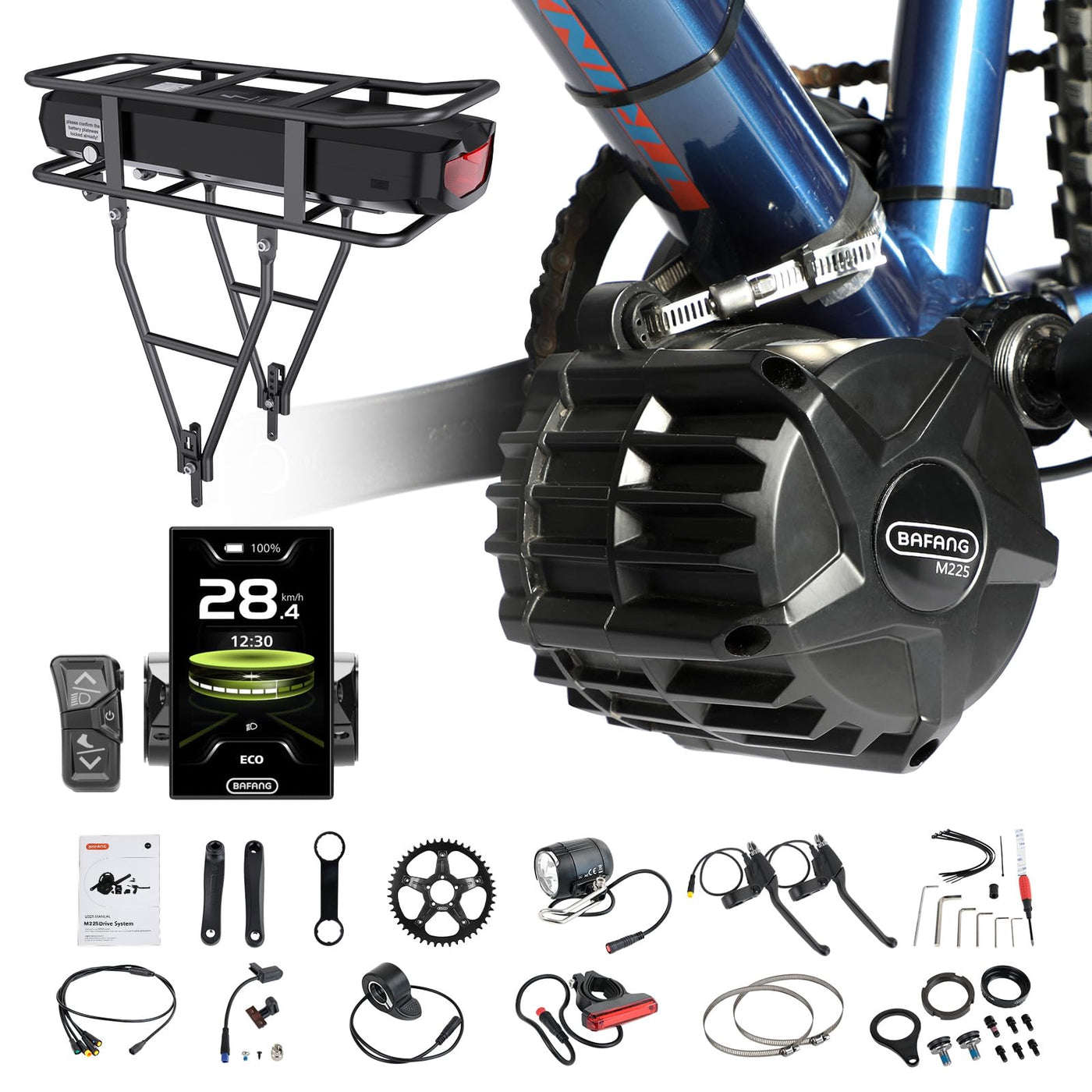 BAFANG Mittelmotor M625 M325 M225 CAN-Protokoll Motor 750W 1000W 500W 250W Mid Motor mit Akku und Display Optional, Elektrofahrrad Umbausatz mit 46T Kettenblatt für BB68-73mm Mountainbike