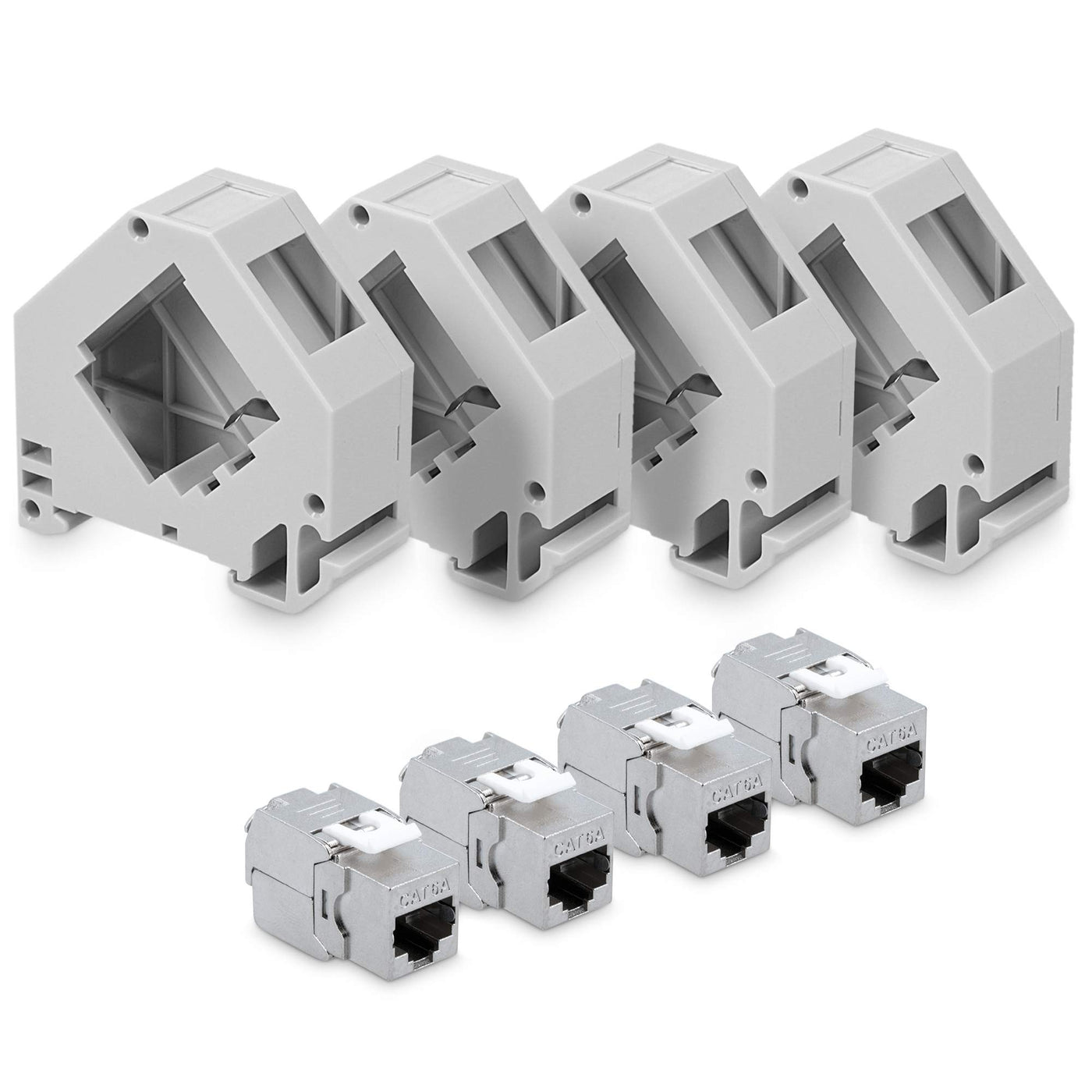 kwmobile Keystone Modul und Hutschienenadapter Set - passt auf genormte Hutschiene - 4X CAT 6A Module 4X Halter - RJ45 Buchse geschirmt - werkzeuglos