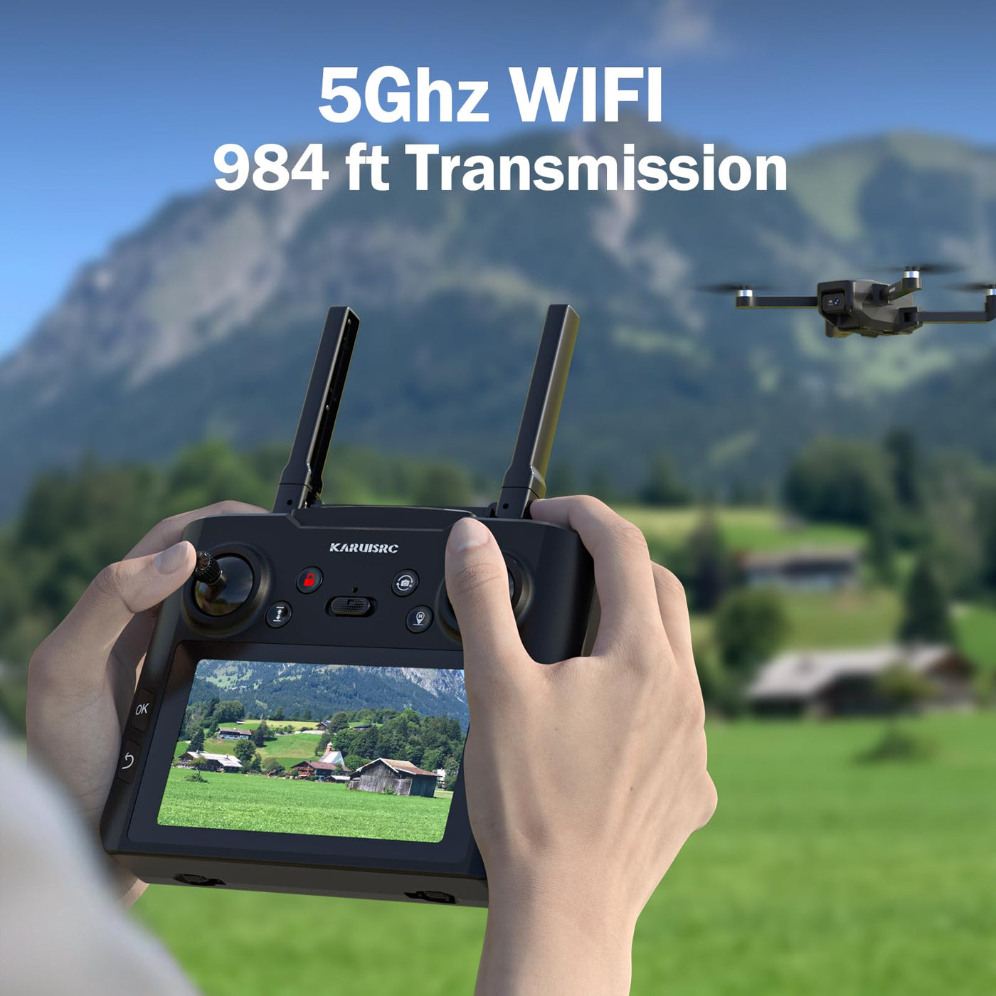 GPS Drohne mit Kamera, 4.5inch LCD Fernbedienung, GPS Auto Rückkehr, 32G SD Karte, Drone Professional, bürstenloser Motor optischer Fluss, 3 Geschwindigkeiten für Erwachsene/Anfänger
