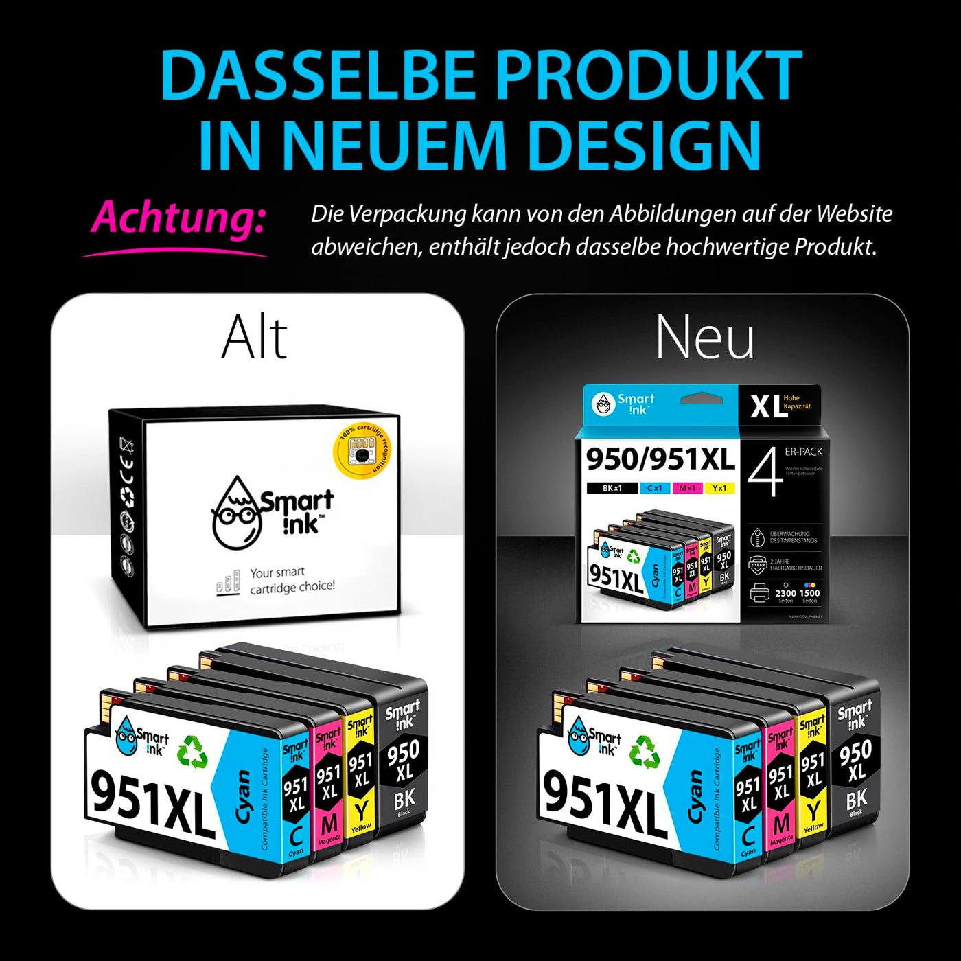 Smart Ink Kompatible Druckerpatronen als Ersatz für HP 950XL 951XL 950 XL 951 XL 4 Multipack (Schwarz & Cyan Magenta Gelb) Patronen Hohe Ergiebigkeit für HP Officejet Pro 8100 8600 8615 8616 8620 8640