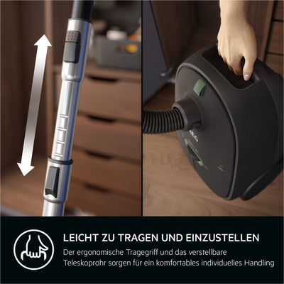 AEG CLEAN 6000 AB61C1OKO ÖKO Staubsauger / hohe Saugleistung / Zusatzdüsen / XL-Räder / Edelstahl-Teleskoprohr / 65% Recyclingmaterial / 12 m Kabel / 750 Watt / Zubehör / grau