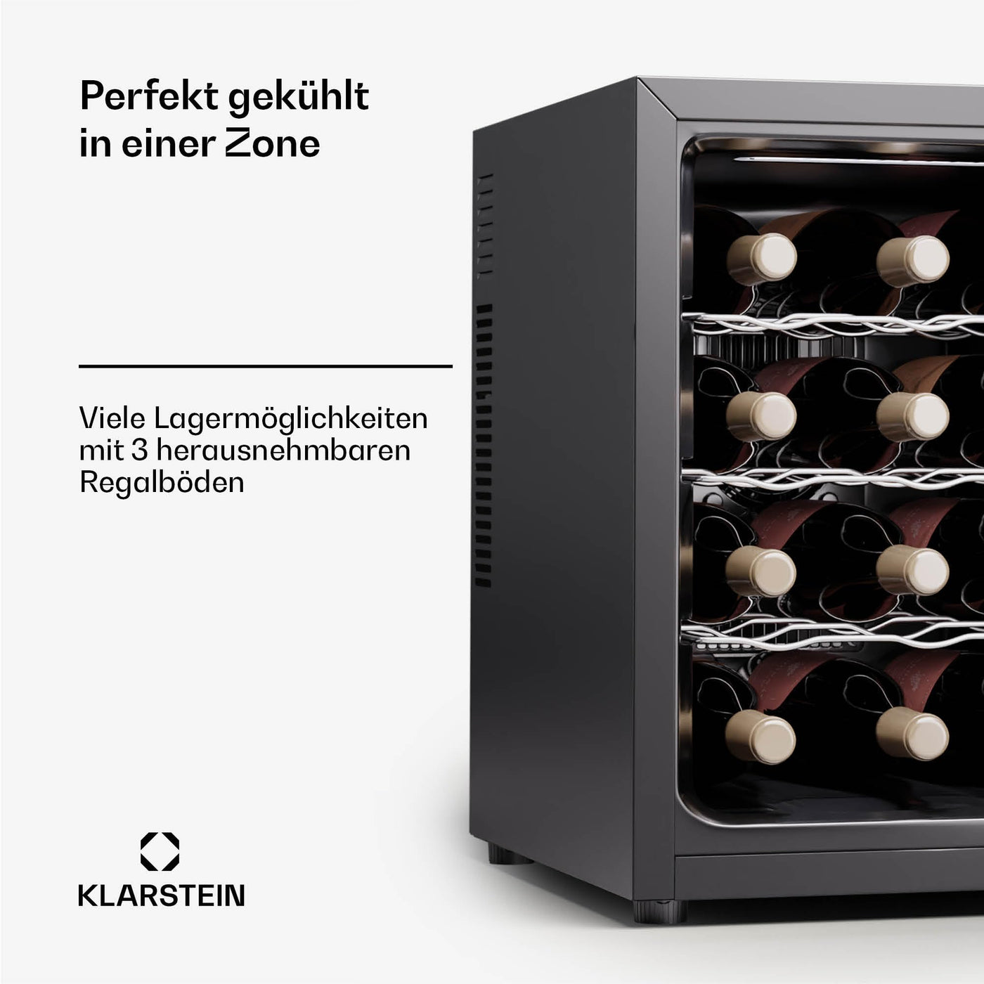 Klarstein Freistehender Weinkühlschrank 1 Zone, Getränkekühlschrank Klein, Kleiner Weinschrank, Wein-Kühlschrank Klein mit Glastür, Indoor/Outdoor Flaschenkühlschrank, Wine Fridge, 12 Flaschen