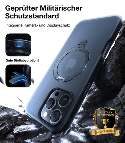 TORRAS 360° Ostand Spin für iPhone 16 Pro Hülle für Magsafe (Magnetischer Robust Standring) Zertifizierte Militärschutz, Matt Rückseite Hülle für iPhone 16 Pro Case Schlank Schwarz