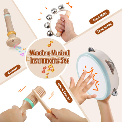 Musikinstrumente für Kinder ab 1-3 Jahre Holz Montessori Instrumente Musikinstrumente Baby 6 bis 12 Monate Percussion-Instrumente Musikspielzeug-Set für Kleinkinde (Natürlich)
