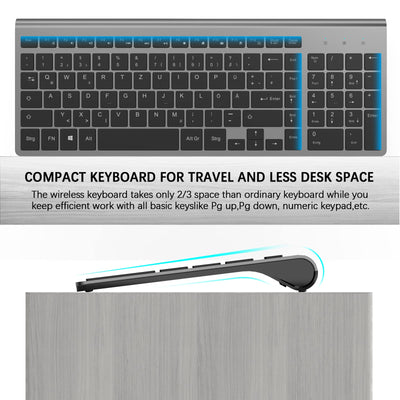JOYACCESS Tastatur Maus Set Kabellos, 2.4G Ultra-Dünne Funktastatur mit Maus, QWERTZ Layout (Deutsch), Ergonomische Keyboard Mouse für Computer/Desktop/PC/Laptop/Windows 10/8/7, Schwarz und Grau