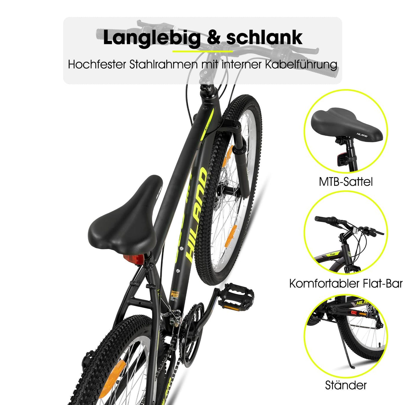 HILAND Mountainbike 27,5 Zoll, 18 Gang Herren und Damen MTB mit Doppelte Scheibenbremsen, 26 Zoll Mountainbike für Erwachsene mit Federgabel, MTB für Männer und Frauen, Gelb