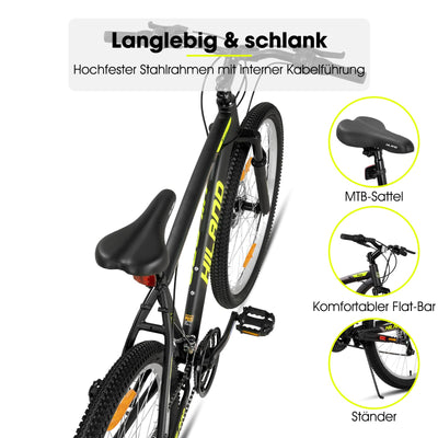 HILAND Mountainbike 27,5 Zoll, 18 Gang Herren und Damen MTB mit Doppelte Scheibenbremsen, 26 Zoll Mountainbike für Erwachsene mit Federgabel, MTB für Männer und Frauen, Gelb