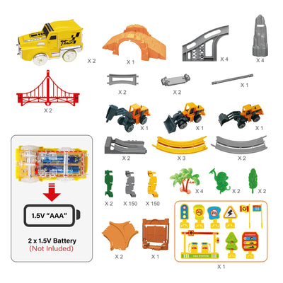 OR OR TU 342Stück Rennstrecke Spielzeug ab 3 4 5 6 Jahre Kinder Auto Rennbahn Autobahn Eisenbahn 2 Elektrisch Rennfahrzeug Cars Flexibel 360° Autorennbahn Schienen Ingenieurwesen Geschenk Jungen