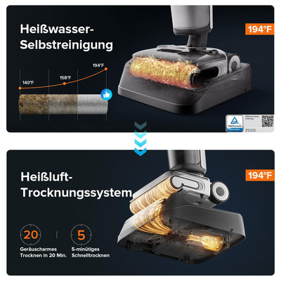 Roborock F25 ALT Staubsauger-Mopp, Nass-Trocken-Staubsauger, kabelloser Hartbodenreiniger mit 20.000 Pa, mit KI-unterstützten Rädern, 90°C Heißluft-Schnelltrocknen & Heißwasser-Selbstreinigung Mopp
