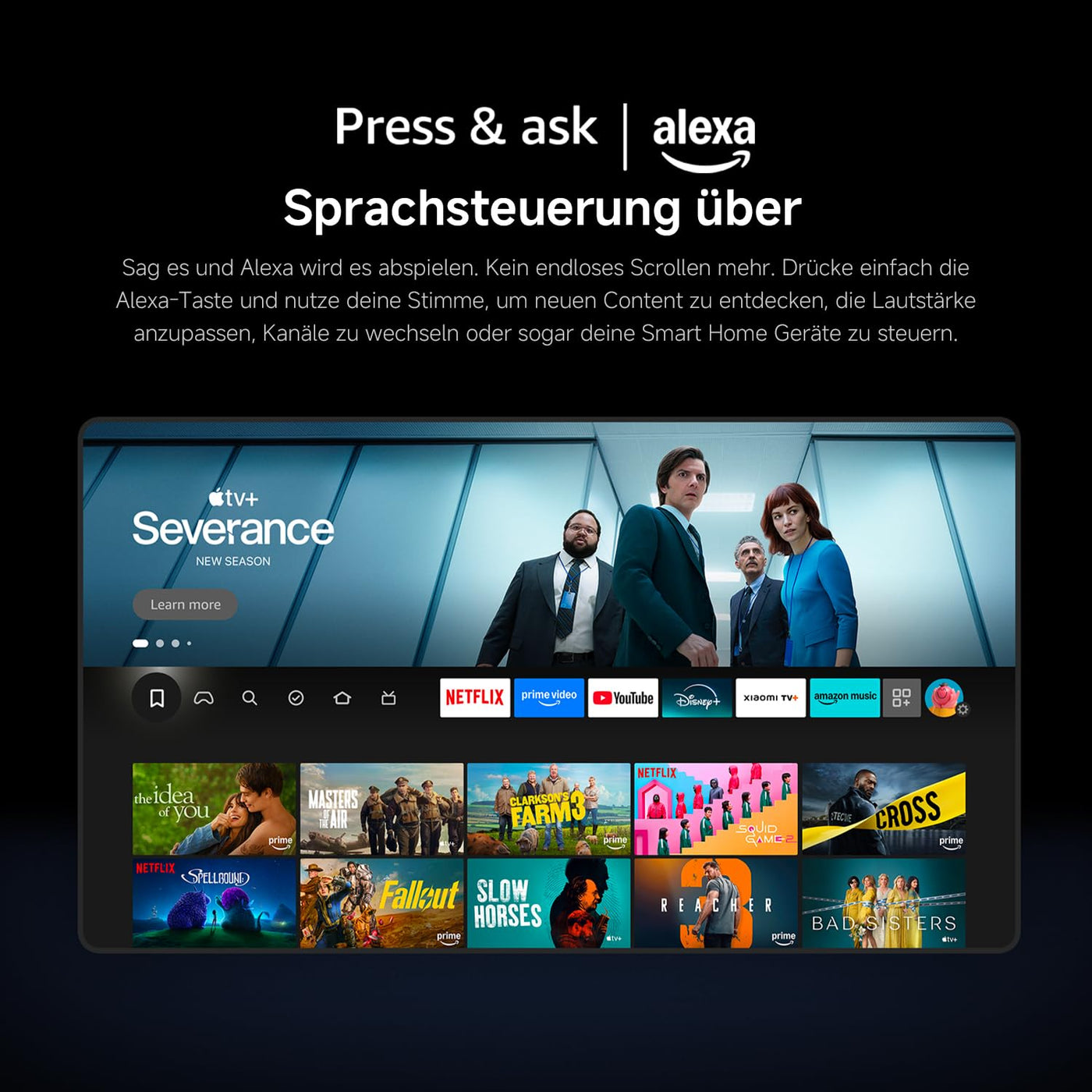 Xiaomi F, 32 Zoll (81 cm), HD, Smart TV, Fire TV, Triple Tuner DVB-C/S/S2/T/T2, Dolby Audio, DTS Virtual:X, DTS-HD, Sprachsteuerung mit Alexa, Kompatibel mit Apple AirPlay