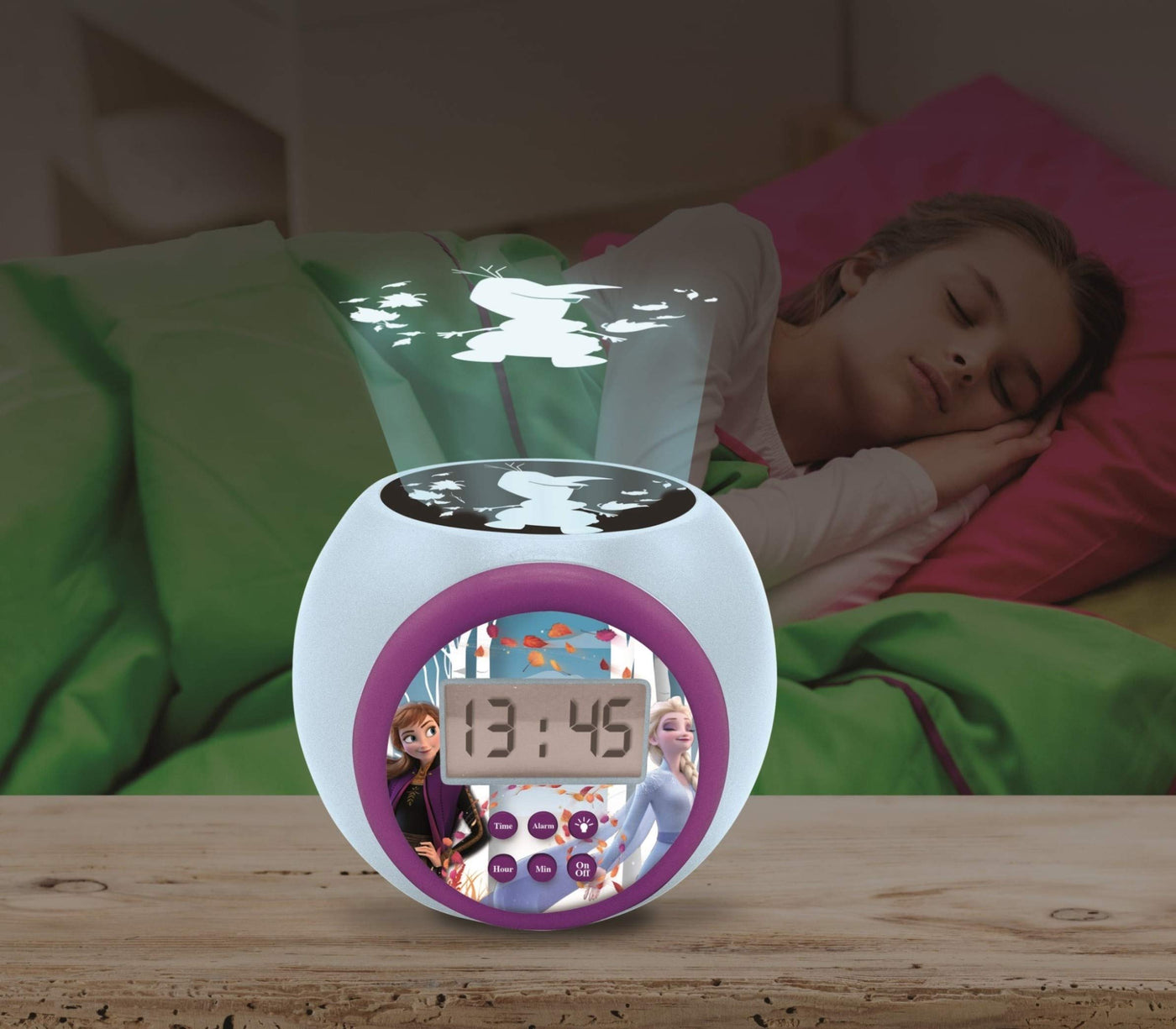 Lexibook RL977FZ Frozen 2 Anna and ELSA Projector Alarm Clock Disney with Snooze Function and Alarm Function, Night Light with Timer, LCD Screen, Battery Operated, Blue/Purple, Multicoloured
