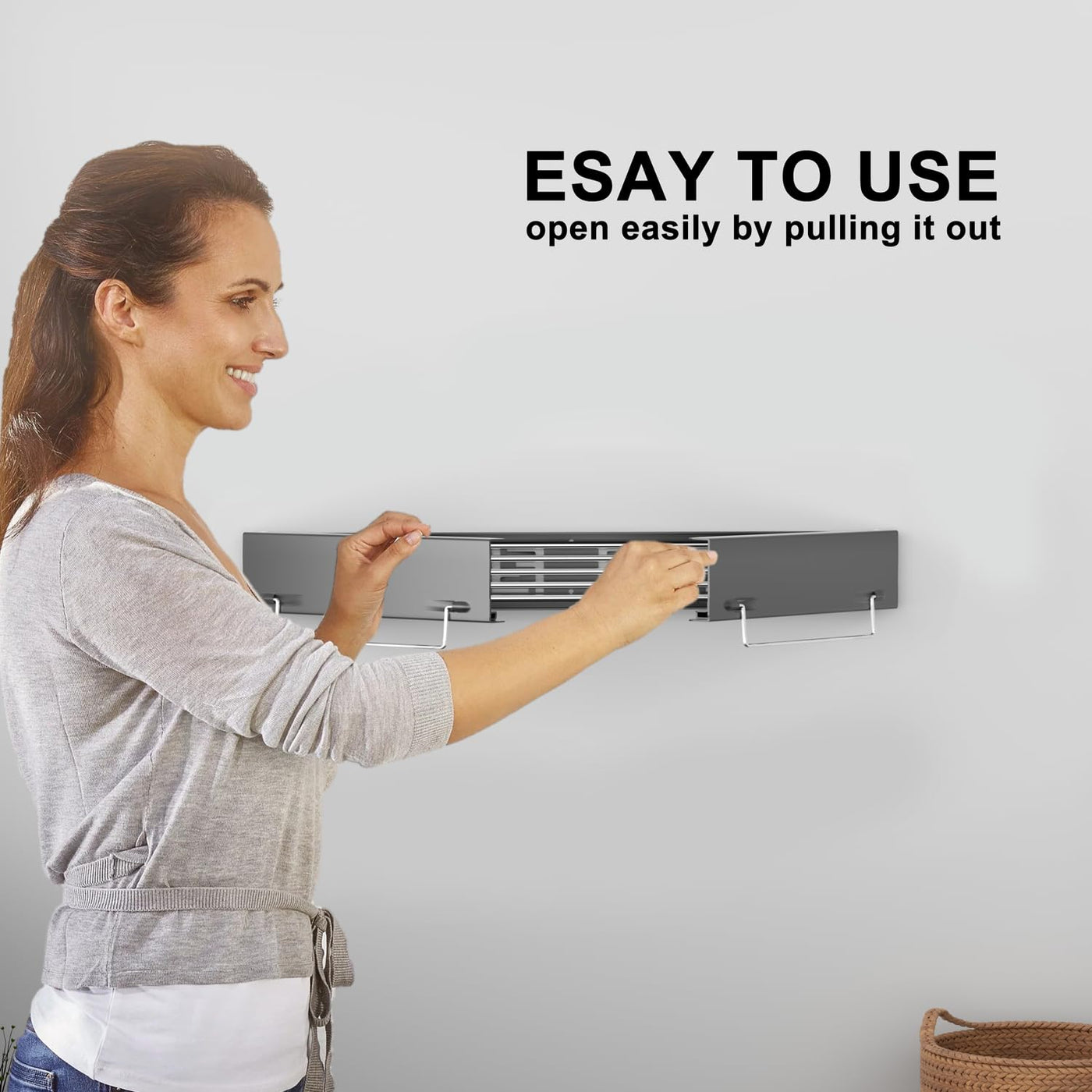 IBVIVIC Wand Wäschetrockner ausziehbar 80cm, Wäscheständer klappbar für Innen oder Außen, platzsparend kompakt, Schwarz