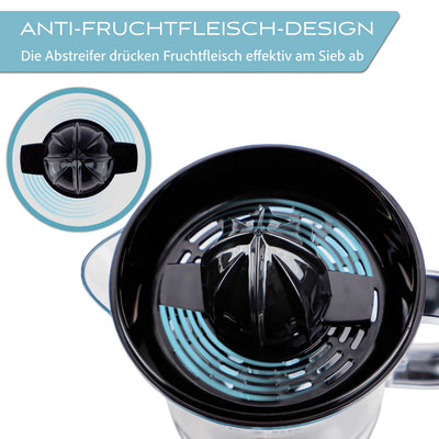 LEBENLANG Zitronenpresse elektrisch hohe Saftausbeute – Saftpresse, Orangenpresse 2 Drehrichtungen – Elektrische Fruchtpresse 2 Kegel - Orangen Edelstahl Zitruspresse