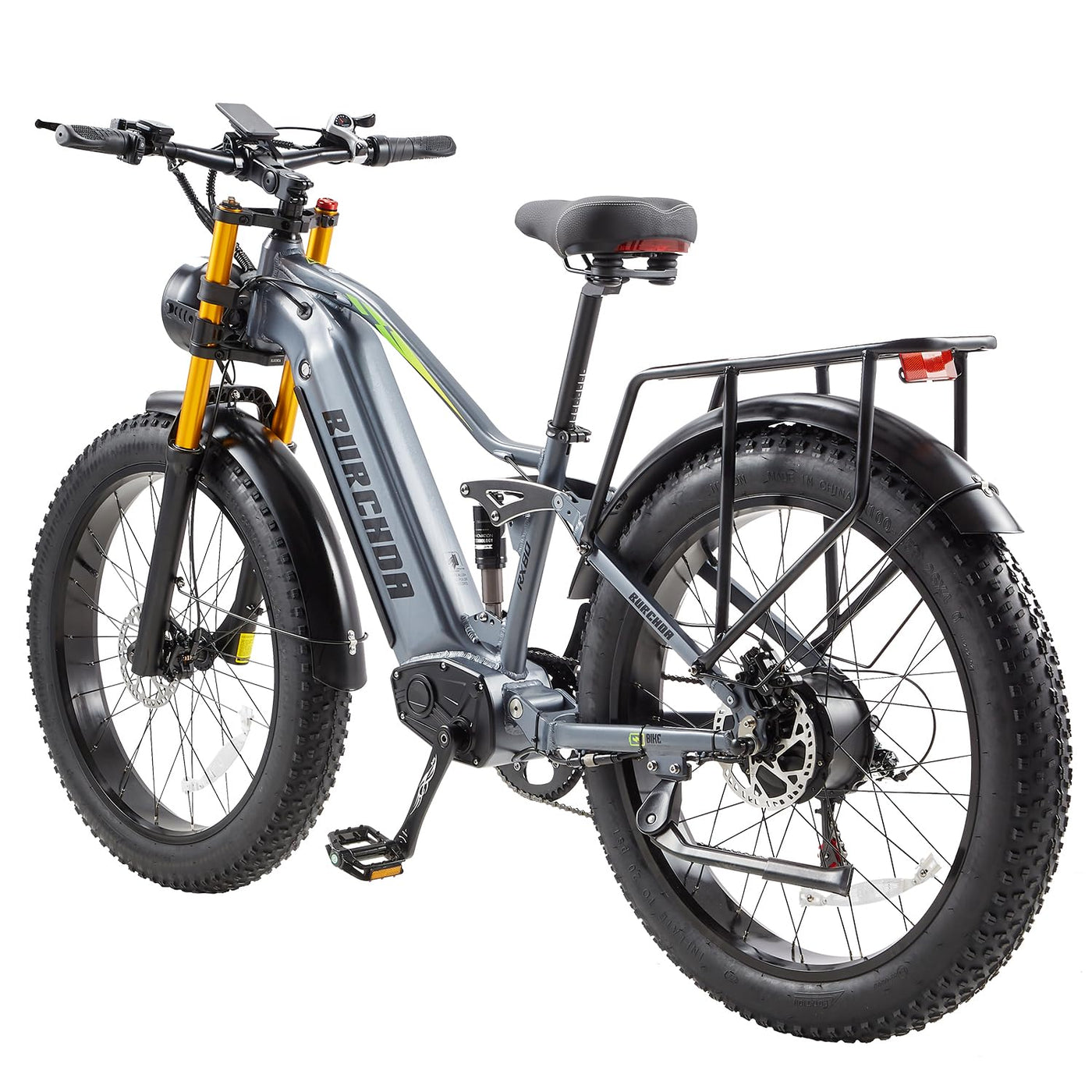 BURCHDA RX80 Elektrisches Mountainbike für Erwachsene, 26 Zoll 4.0 Fat Tire, 48V20AH Batterie 7-Gang Öl-Doppelbremse, Dual Shock Absorption Elektrofahrrad mit Unterstützung，Mit Heckklappenrahmen