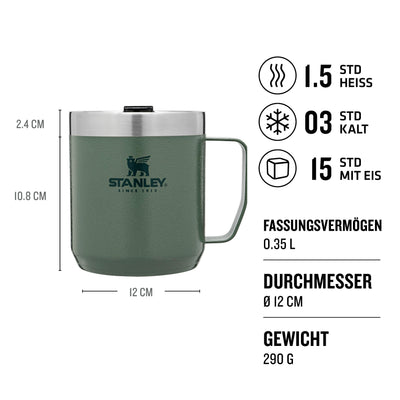 Stanley Classic Legendary Camp Mug Thermobecher 354 ml - Hält 1.5 Stunden Heiß - 3 Stunden Kalt - BPA-Frei - Spülmaschinenfest - Edelstahl Kaffeebecher To Go - Green