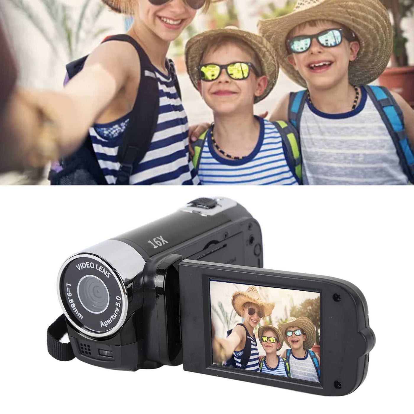 Akozon Handheld-Video-Camcorder, 1080P 16 MP DV-Kamera, 2,7-Zoll-TFT-drehbarer Bildschirm, 16-Fach Vlogging-Video für Kinder, Digitalzoom mit USB-Kabel, Schwarzer -DV-Player (Schwarz)