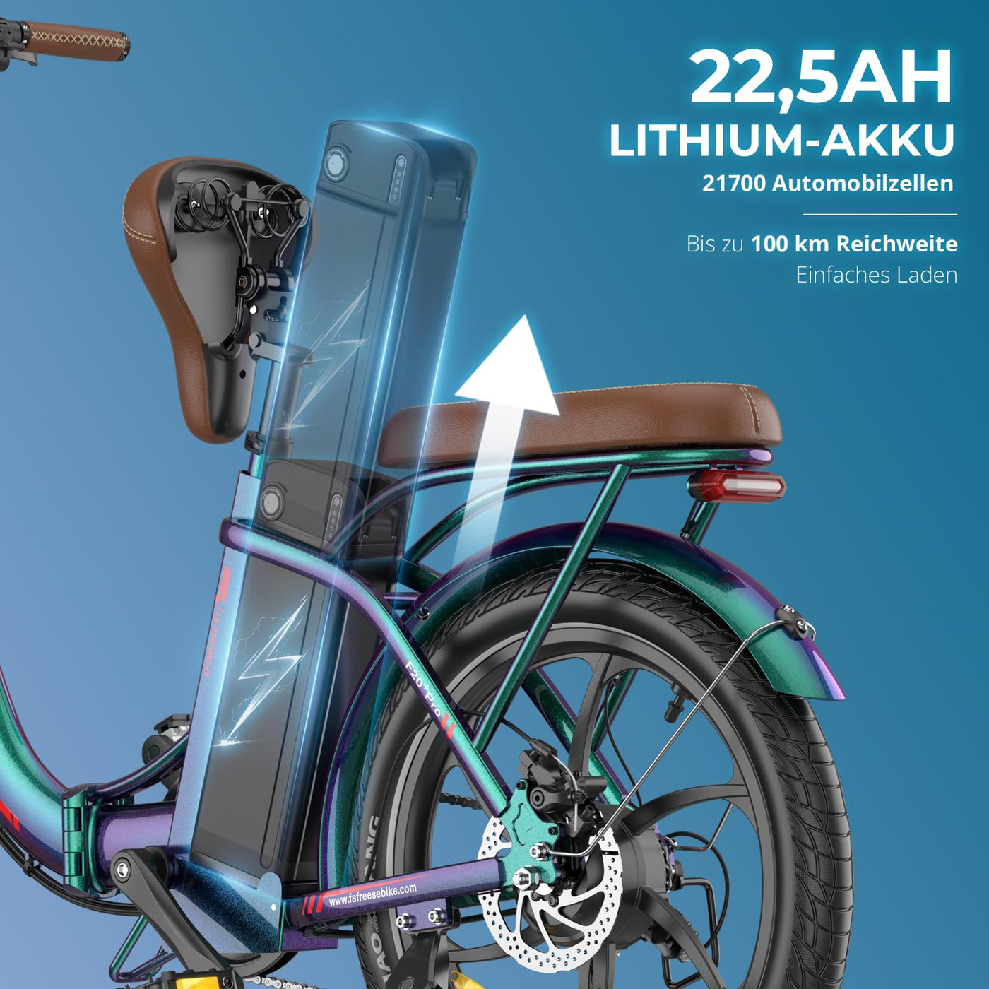 2025 Ebike F20 Pro+ Fatbike Faltrad 20 Zoll mit 36V 22.5AH Akku Damen Ebike Herren 250W, Erwachsene Fatbike Elektromobilrad 140kg, E Mountainbike 20°, Ebike 25km/ (Hecktasche, Buntes Grün)