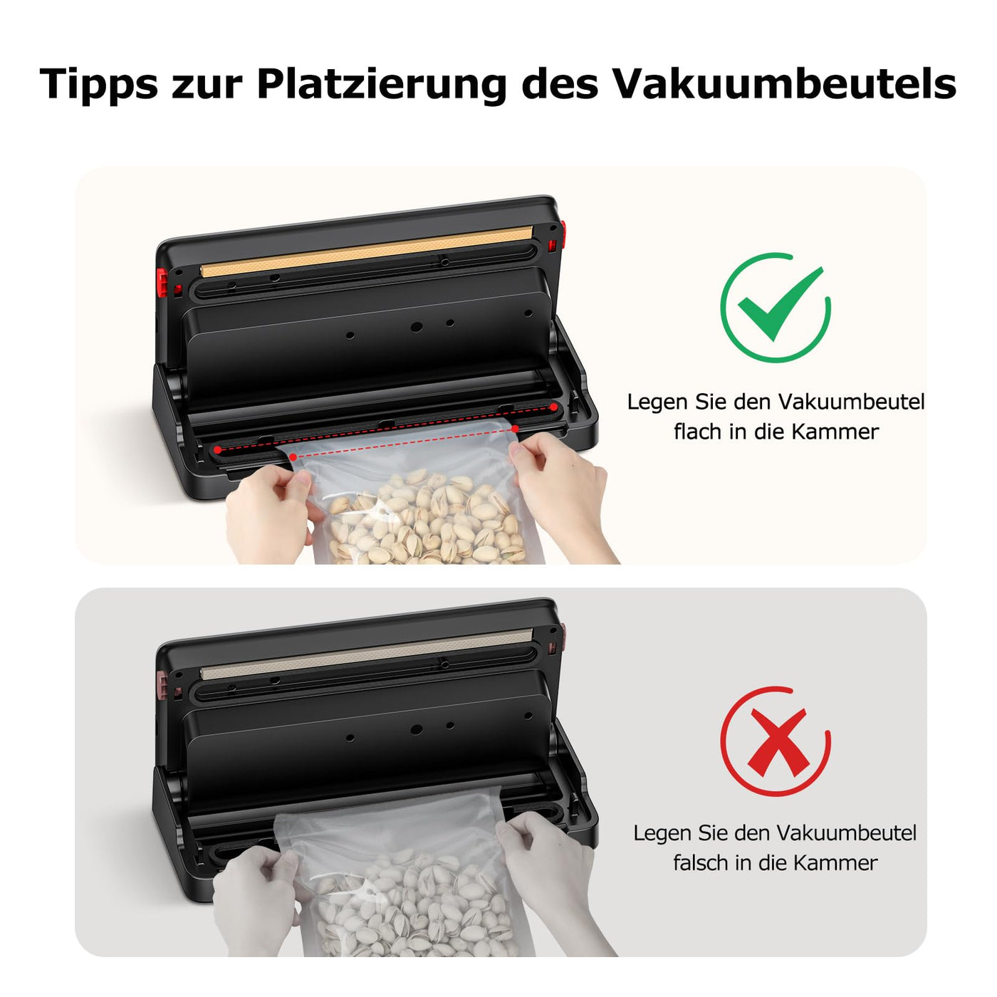 Bonsenkitchen Vakuumiergerät, für Trockene und Feuchte Lebensmittel Vakuumierer mit Eingebauter Cutter, 1 Rolle Folienbeutel, 50 Profi-Folienbeutel